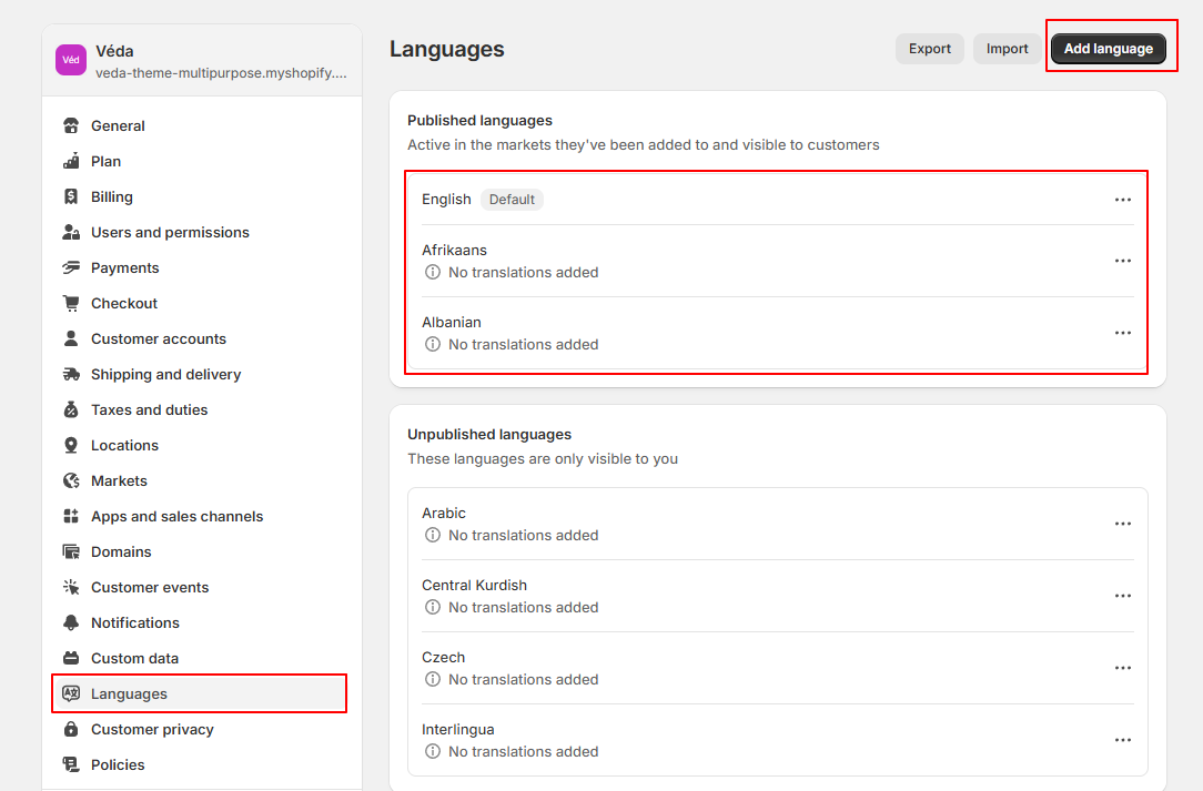 Shopify Theme Installation Screenshot
